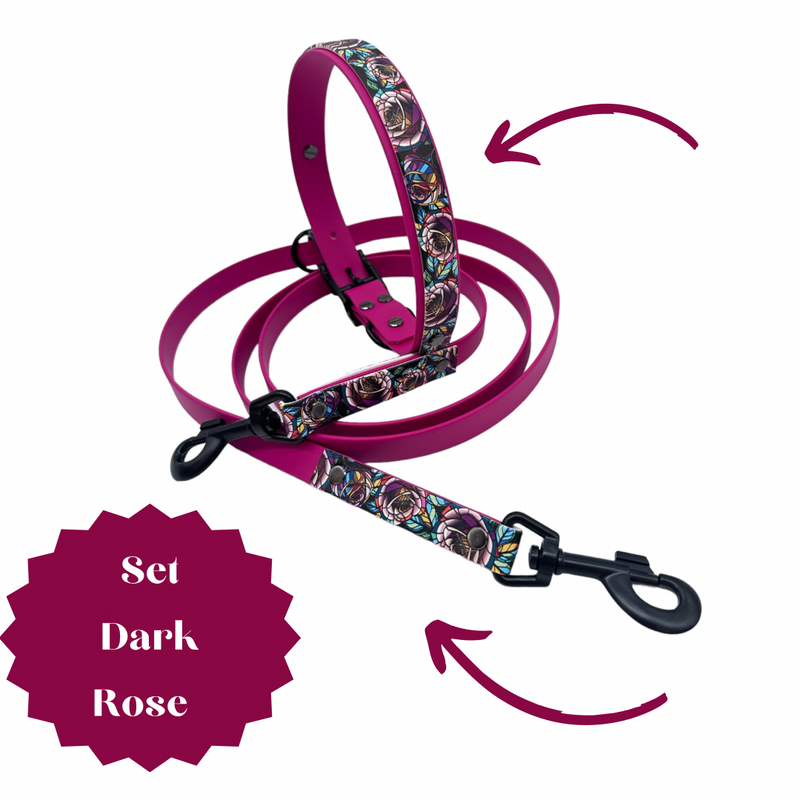 Set Dark Rose Hundeleine und Halsband